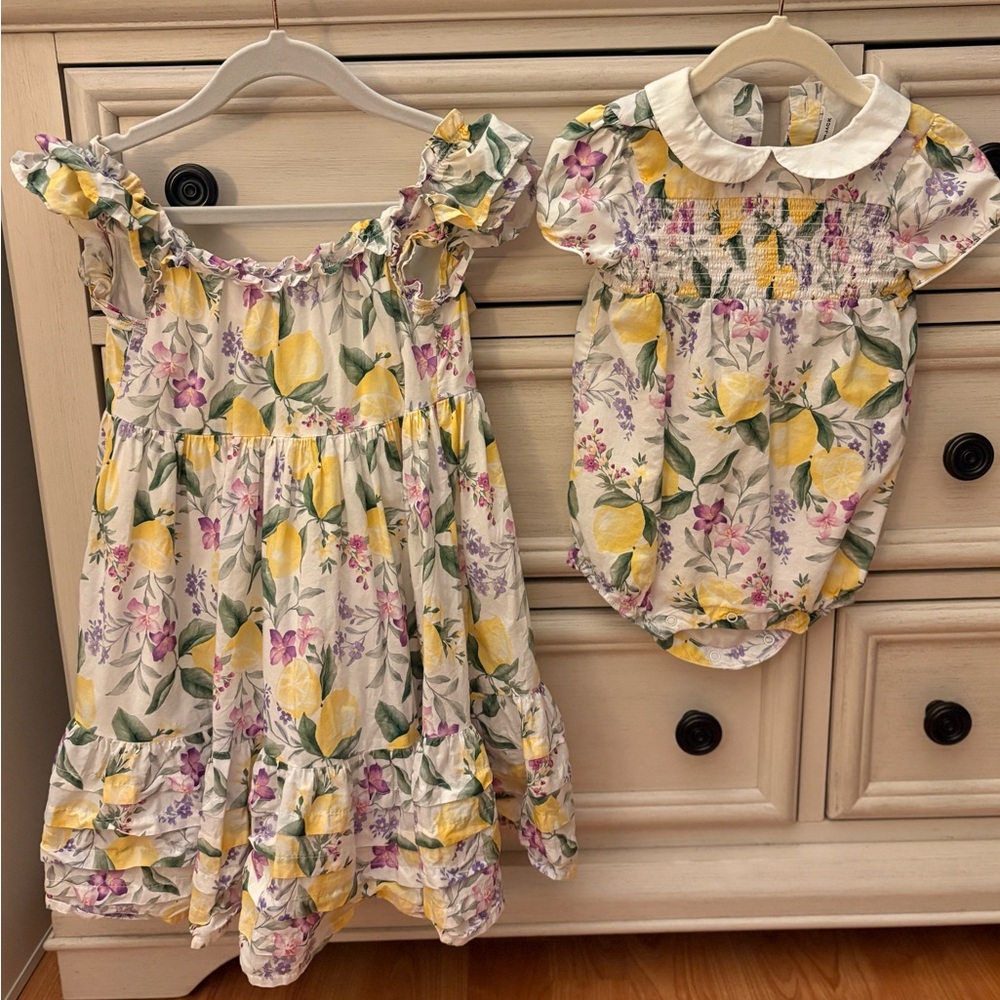 Janie and Jack Lemon and Floral Print Dress and Onesie 6-12 mos and 2T